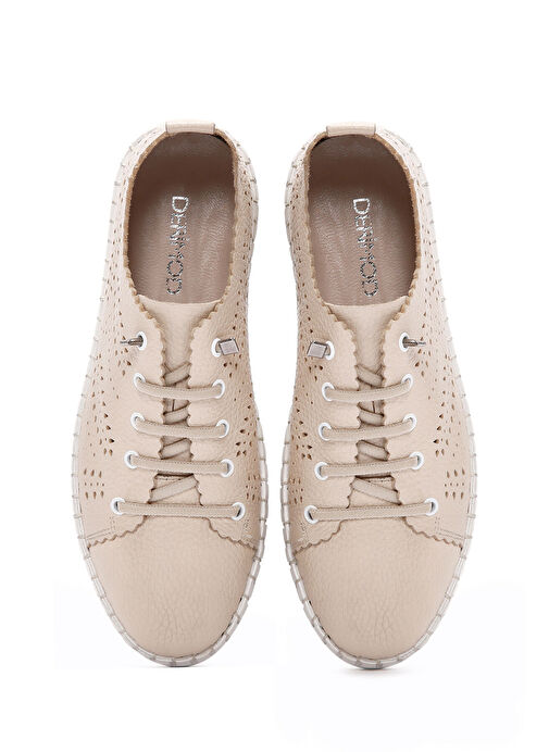 Kadın Bej Bağcıklı Desenli Deri Comfort Sneaker 25SFD5006FT - Görsel 8