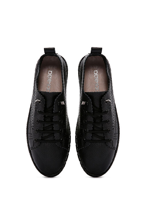 Kadın Siyah Bağcıklı Desenli Deri Comfort Sneaker 25SFD5006FT - Görsel 8
