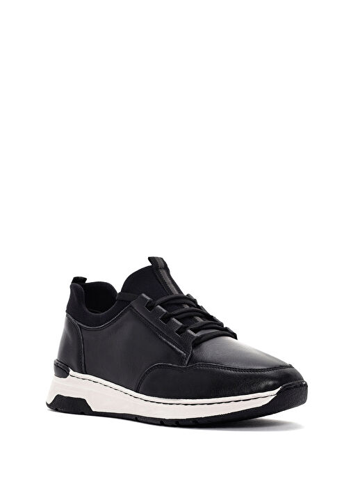 Kadın Siyah Bağcıklı Kalın Tabanlı Deri Sneaker 25SFD500918 - Görsel 7