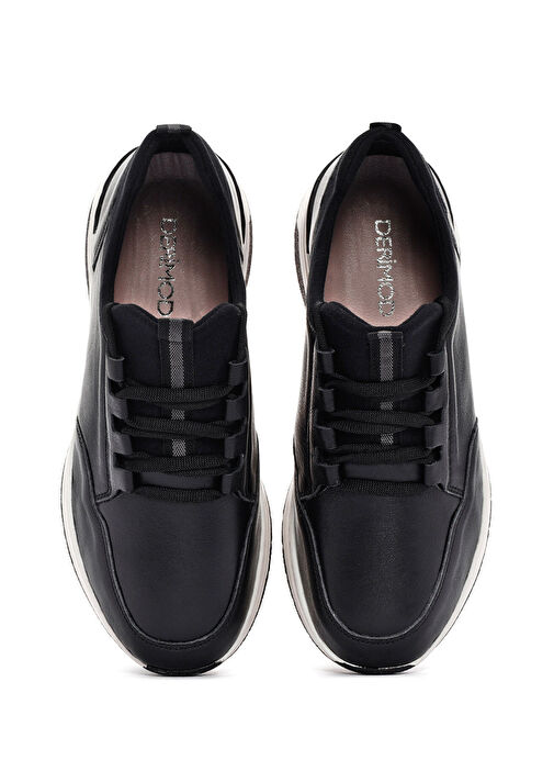 Kadın Siyah Bağcıklı Kalın Tabanlı Deri Sneaker 25SFD500918 - Görsel 8