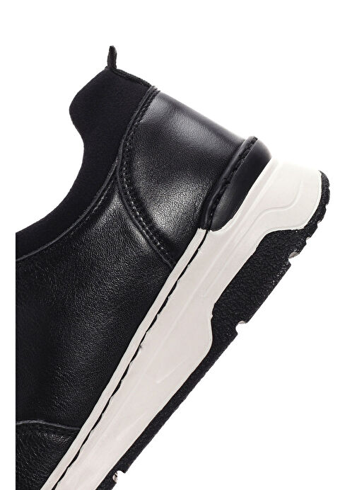 Kadın Siyah Bağcıklı Kalın Tabanlı Deri Sneaker 25SFD500918 - Görsel 9