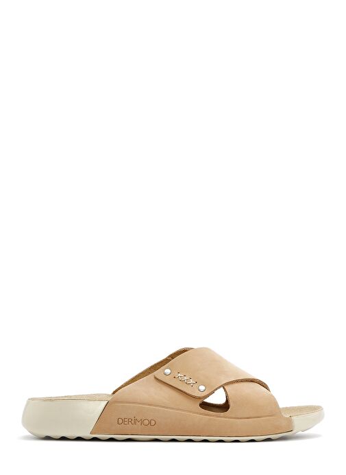 Kadın Bej Nubuk Deri Comfort Terlik 25SFD5010V3 - Görsel 2