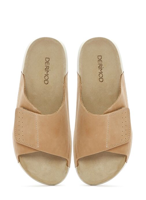 Kadın Bej Nubuk Deri Comfort Terlik 25SFD5011V3 - Görsel 8