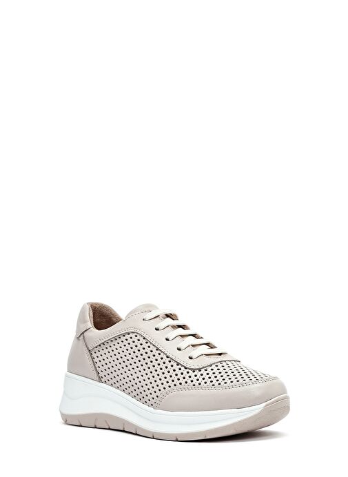 Kadın Krem Bağcıklı Kalın Tabanlı Deri Sneaker 25SFD501718 - Görsel 7