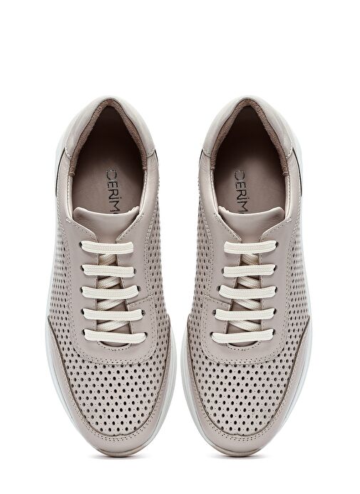 Kadın Krem Bağcıklı Kalın Tabanlı Deri Sneaker 25SFD501718 - Görsel 8