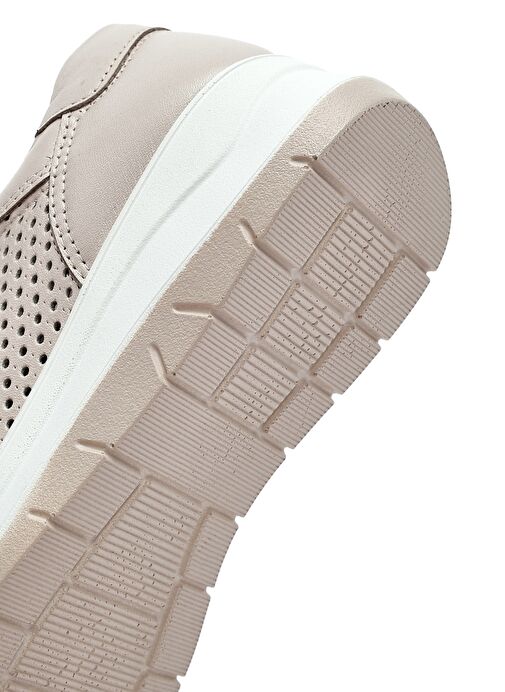 Kadın Krem Bağcıklı Kalın Tabanlı Deri Sneaker 25SFD501718 - Görsel 9
