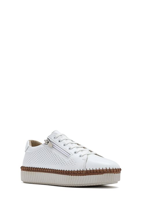 Kadın Beyaz Bağcıklı Kalın Tabanlı Deri Sneaker 25SFD501818 - Görsel 7