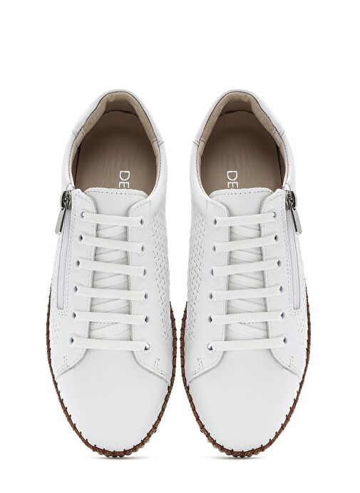 Kadın Beyaz Bağcıklı Kalın Tabanlı Deri Sneaker 25SFD501818 - Görsel 8