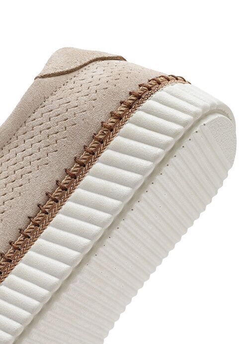 Kadın Bej Bağcıklı Kalın Tabanlı Süet Deri Sneaker 25SFD501810 - Görsel 9