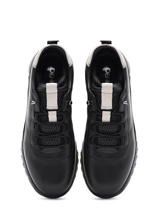 Kadın Siyah Bağcıklı Deri Sneaker 25SFD501918 - Görsel 8