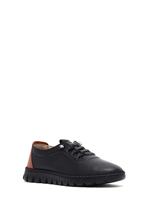Kadın Siyah Bağcıklı Deri Sneaker 25SFD501618 - Görsel 7