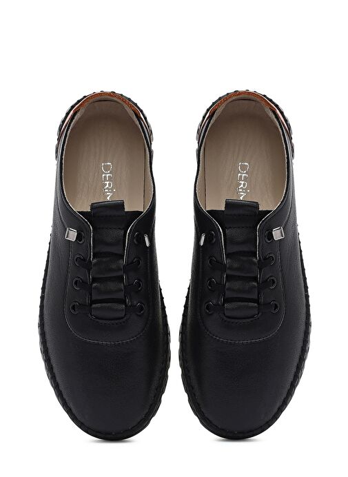 Kadın Siyah Bağcıklı Deri Sneaker 25SFD501618 - Görsel 8