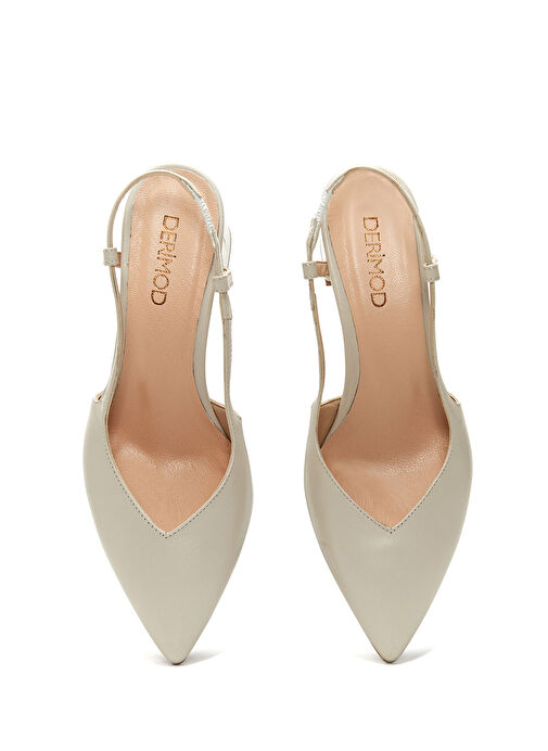 Kadın Bej Arkası Açık Topuklu Deri Ayakkabı 25SFD160018 - Görsel 7