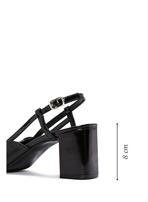 Kadın Siyah Arkası Açık Topuklu Deri Ayakkabı 25SFD160114 - Görsel 3