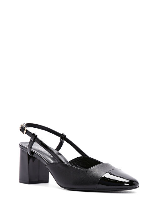 Kadın Siyah Arkası Açık Topuklu Deri Ayakkabı 25SFD160114 - Görsel 8