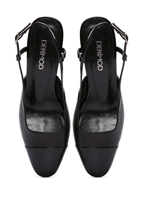 Kadın Siyah Arkası Açık Topuklu Deri Ayakkabı 25SFD160114 - Görsel 9