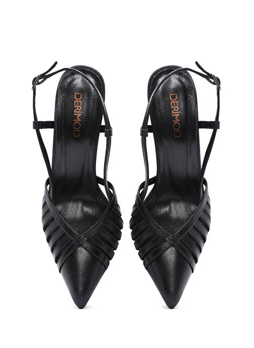 Derimod Siyah Kadın Deri Topuklu Sandalet 25SFD160318 - Görsel 9