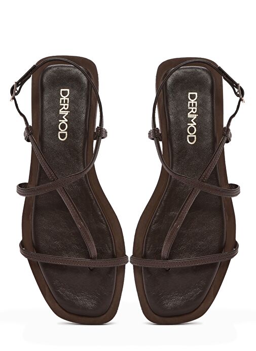 Kadın Kahverengi Parmak Arası Deri Sandalet 25SFD270118 - Görsel 8