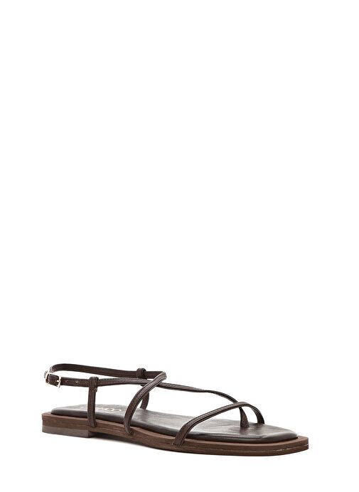 Kadın Kahverengi Parmak Arası Deri Sandalet 25SFD270118 - Görsel 7