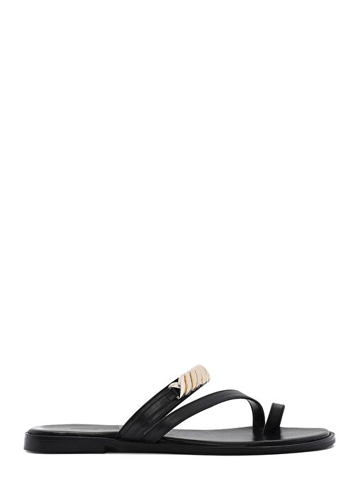 Kadın Siyah Taşlı Parmak Arası Deri Terlik 25SFD160618 - Görsel 2