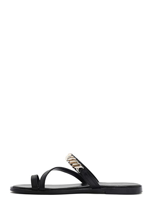 Kadın Siyah Taşlı Parmak Arası Deri Terlik 25SFD160618 - Görsel 3