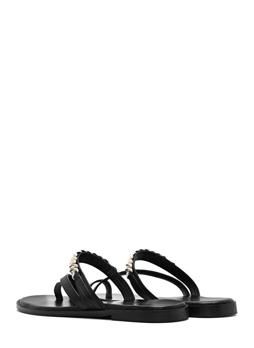 Kadın Siyah Taşlı Parmak Arası Deri Terlik 25SFD160618 - Görsel 6