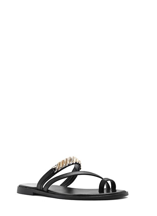 Kadın Siyah Taşlı Parmak Arası Deri Terlik 25SFD160618 - Görsel 7