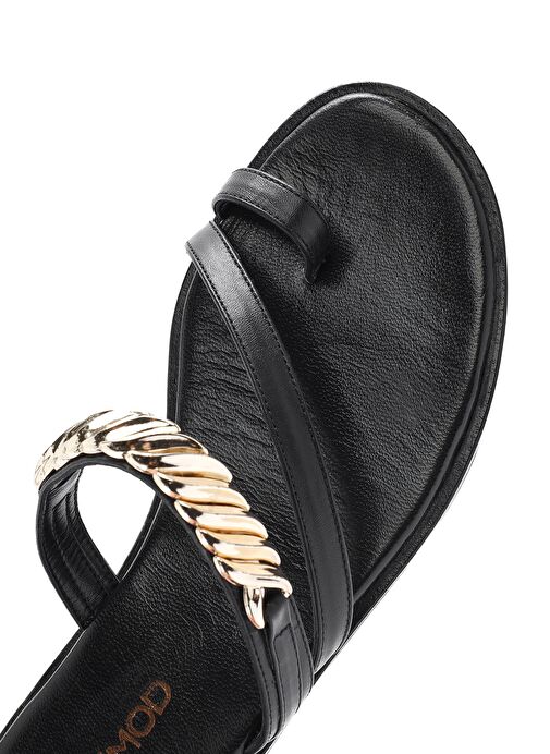 Kadın Siyah Taşlı Parmak Arası Deri Terlik 25SFD160618 - Görsel 9