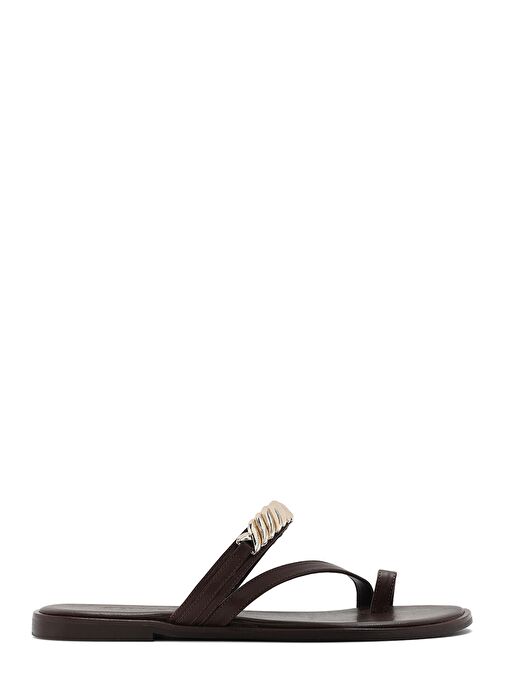 Kadın Kahverengi Taşlı Parmak Arası Deri Terlik 25SFD160618 - Görsel 2