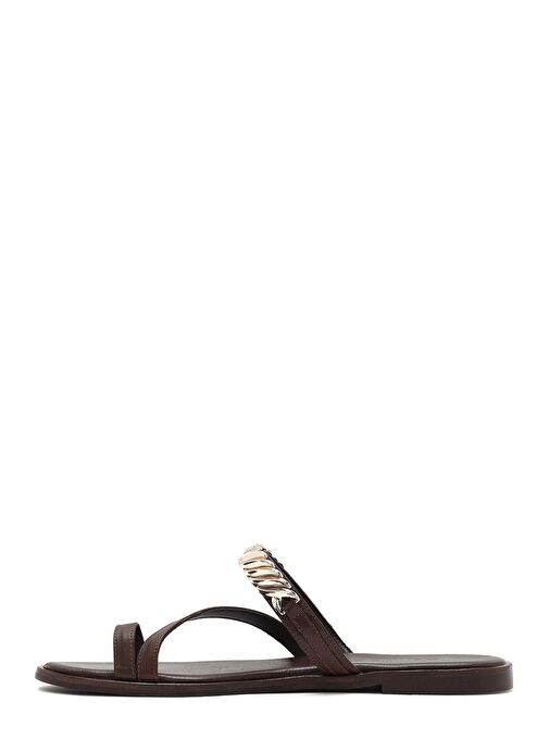 Kadın Kahverengi Taşlı Parmak Arası Deri Terlik 25SFD160618 - Görsel 3