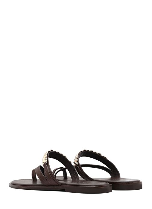 Kadın Kahverengi Taşlı Parmak Arası Deri Terlik 25SFD160618 - Görsel 6