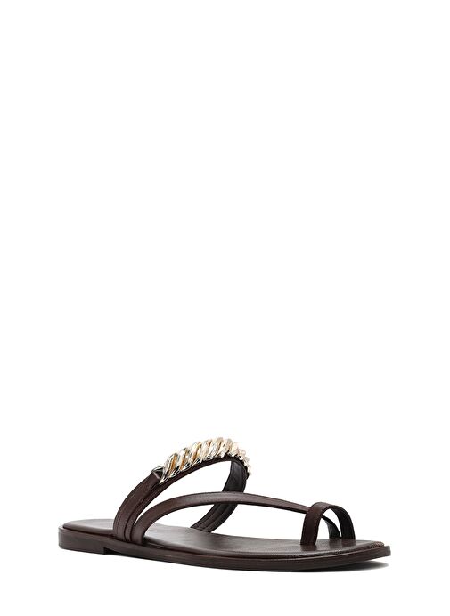 Kadın Kahverengi Taşlı Parmak Arası Deri Terlik 25SFD160618 - Görsel 7