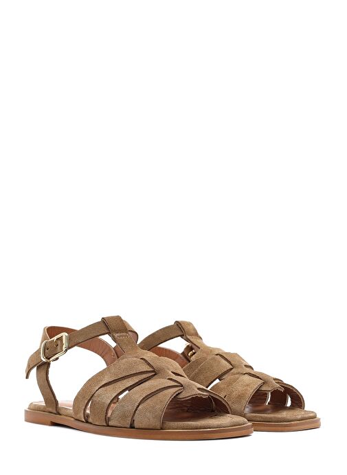 Kadın Vizon Bilekten Bantlı Süet Deri Sandalet 25SFD160810 - Görsel 4