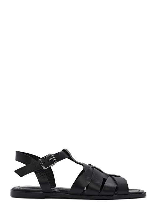 Kadın Siyah Bilekten Bantlı Deri Sandalet 25SFD160818 - Görsel 2