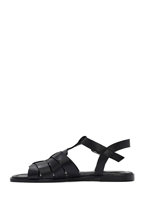 Kadın Siyah Bilekten Bantlı Deri Sandalet 25SFD160818 - Görsel 3