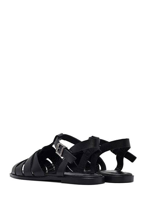 Kadın Siyah Bilekten Bantlı Deri Sandalet 25SFD160818 - Görsel 6