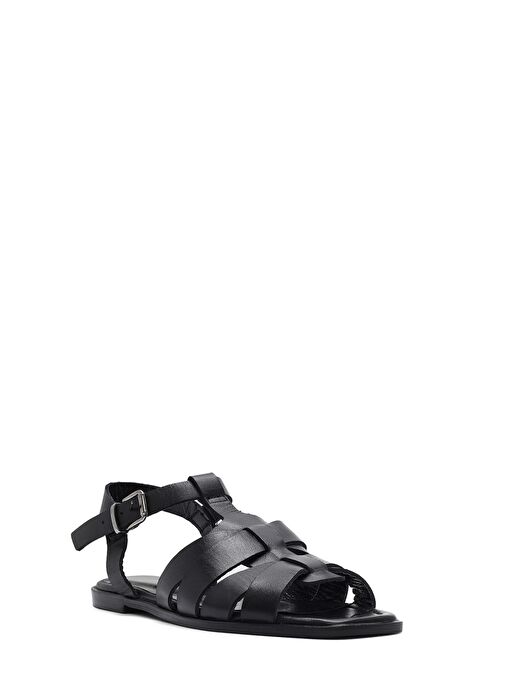 Kadın Siyah Bilekten Bantlı Deri Sandalet 25SFD160818 - Görsel 7