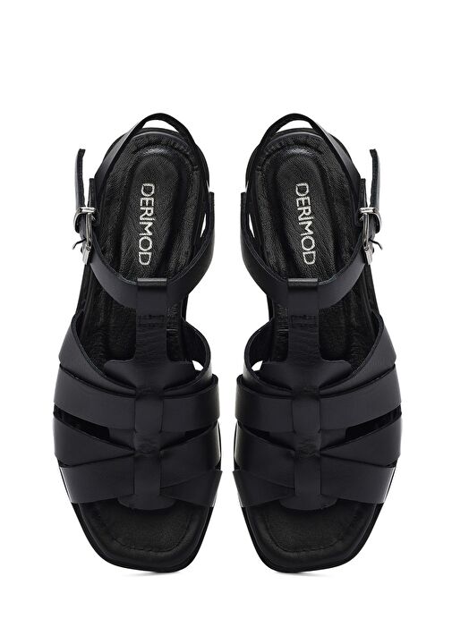 Kadın Siyah Bilekten Bantlı Deri Sandalet 25SFD160818 - Görsel 8