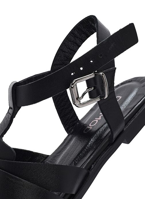 Kadın Siyah Bilekten Bantlı Deri Sandalet 25SFD160818 - Görsel 9