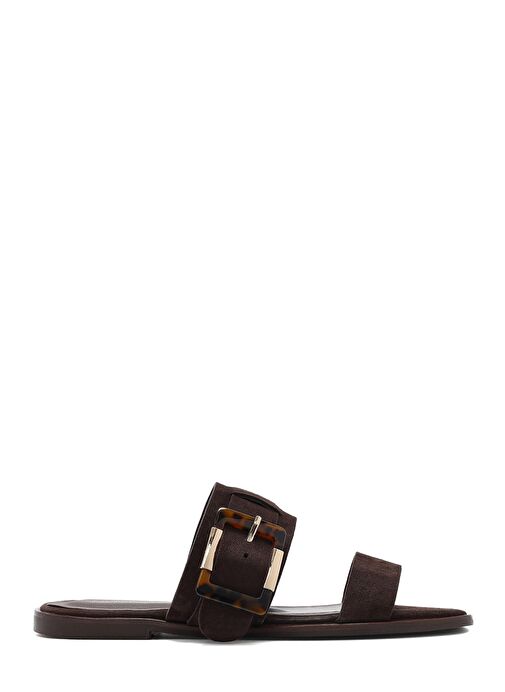 Kadın Kahverengi Tokalı Süet Deri Terlik 25SFD160710 - Görsel 2