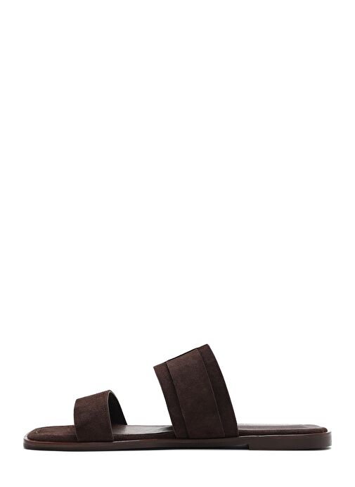 Kadın Kahverengi Tokalı Süet Deri Terlik 25SFD160710 - Görsel 3