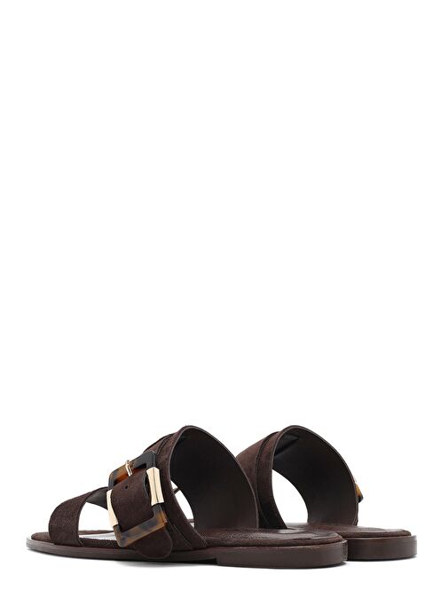 Kadın Kahverengi Tokalı Süet Deri Terlik 25SFD160710 - Görsel 6