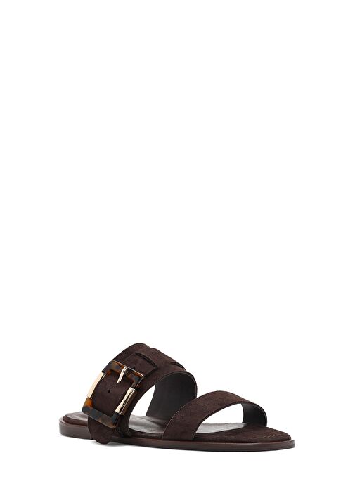 Kadın Kahverengi Tokalı Süet Deri Terlik 25SFD160710 - Görsel 7