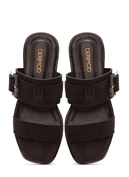 Kadın Kahverengi Tokalı Süet Deri Terlik 25SFD160710 - Görsel 8