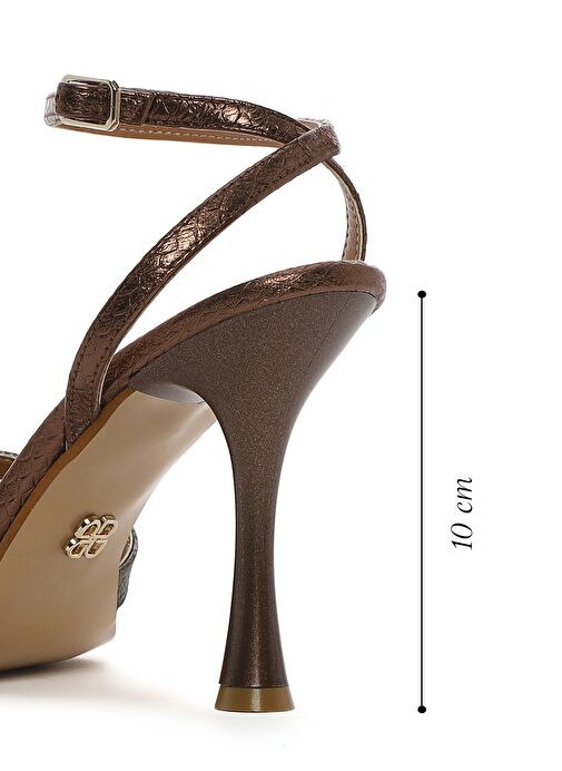 Kadın Bakır Bilekten Bağlamalı İnce Yüksek Topuklu Desenli Deri Sandalet 25SFD1613MY - Görsel 5
