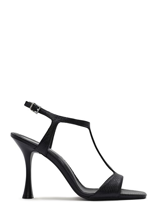 Kadın Siyah Bilekten Bantlı Desenli Deri İnce Yüksek Topuklu Sandalet 25SFD1614MY - Görsel 2
