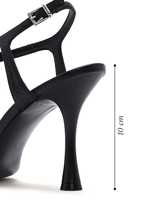 Kadın Siyah Bilekten Bantlı Desenli Deri İnce Yüksek Topuklu Sandalet 25SFD1614MY - Görsel 3