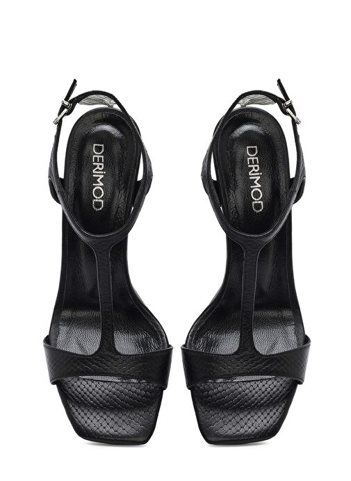 Kadın Siyah Bilekten Bantlı Desenli Deri İnce Yüksek Topuklu Sandalet 25SFD1614MY - Görsel 9