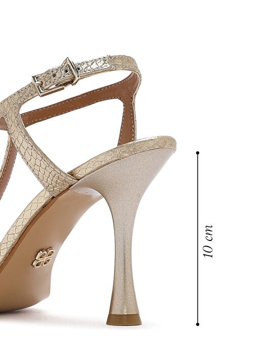 Kadın Altın Bilekten Bantlı Desenli Deri İnce Yüksek Topuklu Sandalet 25SFD1614MY - Görsel 3