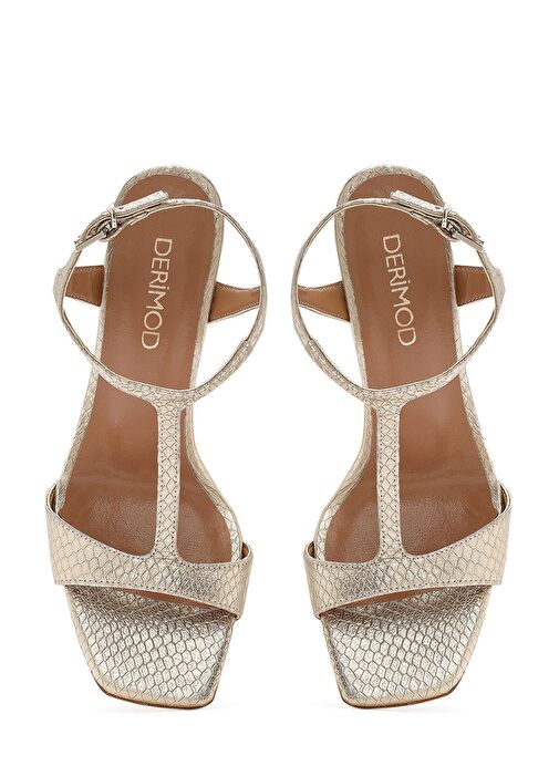 Kadın Altın Bilekten Bantlı Desenli Deri İnce Yüksek Topuklu Sandalet 25SFD1614MY - Görsel 9